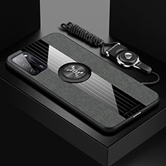 Silikon Hülle Handyhülle Ultra Dünn Schutzhülle Tasche Flexible mit Magnetisch Fingerring Ständer X03L für Oppo A55 5G Grau