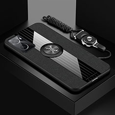 Silikon Hülle Handyhülle Ultra Dünn Schutzhülle Tasche Flexible mit Magnetisch Fingerring Ständer X03L für Oppo A76 Schwarz
