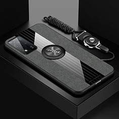 Silikon Hülle Handyhülle Ultra Dünn Schutzhülle Tasche Flexible mit Magnetisch Fingerring Ständer X03L für Oppo A93s 5G Grau
