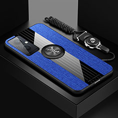 Silikon Hülle Handyhülle Ultra Dünn Schutzhülle Tasche Flexible mit Magnetisch Fingerring Ständer X03L für Oppo F21s Pro 5G Blau