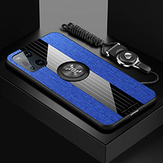 Silikon Hülle Handyhülle Ultra Dünn Schutzhülle Tasche Flexible mit Magnetisch Fingerring Ständer X03L für Oppo Find X3 5G Blau