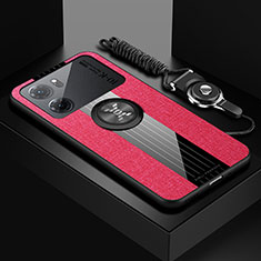 Silikon Hülle Handyhülle Ultra Dünn Schutzhülle Tasche Flexible mit Magnetisch Fingerring Ständer X03L für Oppo K10 5G Rot