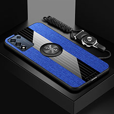 Silikon Hülle Handyhülle Ultra Dünn Schutzhülle Tasche Flexible mit Magnetisch Fingerring Ständer X03L für Oppo K9S 5G Blau