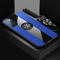 Silikon Hülle Handyhülle Ultra Dünn Schutzhülle Tasche Flexible mit Magnetisch Fingerring Ständer X03L für Oppo Reno6 5G Blau