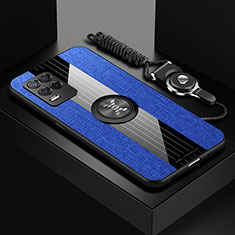 Silikon Hülle Handyhülle Ultra Dünn Schutzhülle Tasche Flexible mit Magnetisch Fingerring Ständer X03L für Realme Q3 5G Blau
