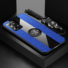 Silikon Hülle Handyhülle Ultra Dünn Schutzhülle Tasche Flexible mit Magnetisch Fingerring Ständer X03L für Samsung Galaxy A52 4G Blau