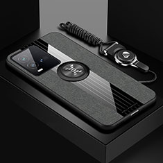 Silikon Hülle Handyhülle Ultra Dünn Schutzhülle Tasche Flexible mit Magnetisch Fingerring Ständer X03L für Vivo iQOO 10 5G Grau