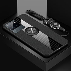 Silikon Hülle Handyhülle Ultra Dünn Schutzhülle Tasche Flexible mit Magnetisch Fingerring Ständer X03L für Vivo iQOO Neo6 5G Schwarz