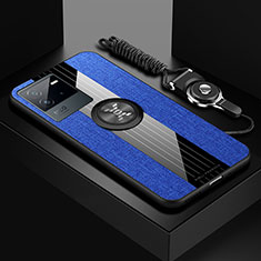 Silikon Hülle Handyhülle Ultra Dünn Schutzhülle Tasche Flexible mit Magnetisch Fingerring Ständer X03L für Vivo iQOO Neo6 SE 5G Blau