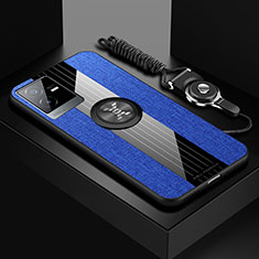 Silikon Hülle Handyhülle Ultra Dünn Schutzhülle Tasche Flexible mit Magnetisch Fingerring Ständer X03L für Vivo iQOO Z6x Blau