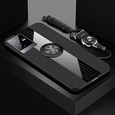 Silikon Hülle Handyhülle Ultra Dünn Schutzhülle Tasche Flexible mit Magnetisch Fingerring Ständer X03L für Vivo iQOO Z6x Schwarz