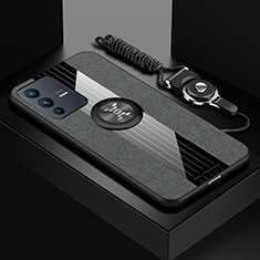 Silikon Hülle Handyhülle Ultra Dünn Schutzhülle Tasche Flexible mit Magnetisch Fingerring Ständer X03L für Vivo V23 Pro 5G Grau