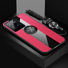 Silikon Hülle Handyhülle Ultra Dünn Schutzhülle Tasche Flexible mit Magnetisch Fingerring Ständer X03L für Vivo V25 5G Rot