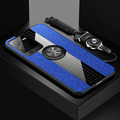 Silikon Hülle Handyhülle Ultra Dünn Schutzhülle Tasche Flexible mit Magnetisch Fingerring Ständer X03L für Vivo V25 Pro 5G Blau