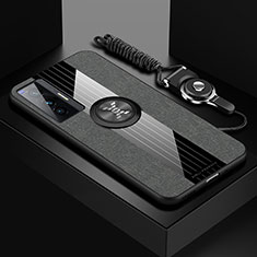 Silikon Hülle Handyhülle Ultra Dünn Schutzhülle Tasche Flexible mit Magnetisch Fingerring Ständer X03L für Vivo X70 5G Grau