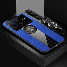 Silikon Hülle Handyhülle Ultra Dünn Schutzhülle Tasche Flexible mit Magnetisch Fingerring Ständer X03L für Vivo X80 5G Blau