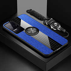 Silikon Hülle Handyhülle Ultra Dünn Schutzhülle Tasche Flexible mit Magnetisch Fingerring Ständer X03L für Xiaomi Poco F4 5G Blau