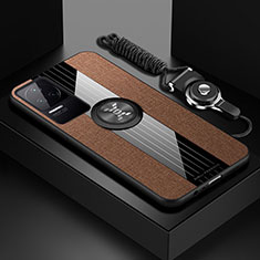 Silikon Hülle Handyhülle Ultra Dünn Schutzhülle Tasche Flexible mit Magnetisch Fingerring Ständer X03L für Xiaomi Poco F4 5G Braun