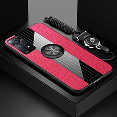 Silikon Hülle Handyhülle Ultra Dünn Schutzhülle Tasche Flexible mit Magnetisch Fingerring Ständer X03L für Xiaomi Poco X4 Pro 5G Rot