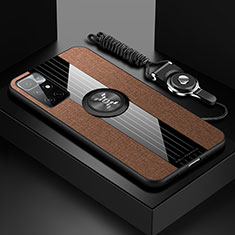 Silikon Hülle Handyhülle Ultra Dünn Schutzhülle Tasche Flexible mit Magnetisch Fingerring Ständer X03L für Xiaomi Redmi 10 (2022) Braun