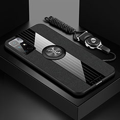 Silikon Hülle Handyhülle Ultra Dünn Schutzhülle Tasche Flexible mit Magnetisch Fingerring Ständer X03L für Xiaomi Redmi 10 (2022) Schwarz