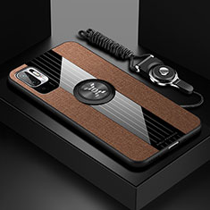 Silikon Hülle Handyhülle Ultra Dünn Schutzhülle Tasche Flexible mit Magnetisch Fingerring Ständer X03L für Xiaomi Redmi Note 10 5G Braun