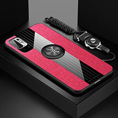 Silikon Hülle Handyhülle Ultra Dünn Schutzhülle Tasche Flexible mit Magnetisch Fingerring Ständer X03L für Xiaomi Redmi Note 10 5G Rot