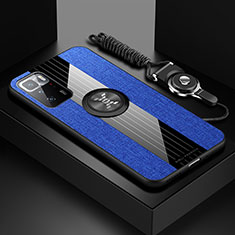 Silikon Hülle Handyhülle Ultra Dünn Schutzhülle Tasche Flexible mit Magnetisch Fingerring Ständer X03L für Xiaomi Redmi Note 10 Pro 5G Blau