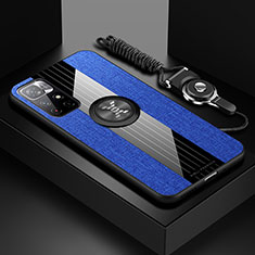 Silikon Hülle Handyhülle Ultra Dünn Schutzhülle Tasche Flexible mit Magnetisch Fingerring Ständer X03L für Xiaomi Redmi Note 11 5G Blau