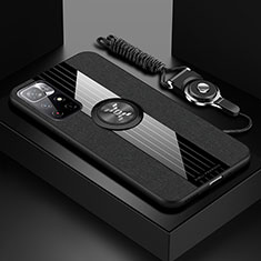 Silikon Hülle Handyhülle Ultra Dünn Schutzhülle Tasche Flexible mit Magnetisch Fingerring Ständer X03L für Xiaomi Redmi Note 11S 5G Schwarz