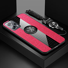 Silikon Hülle Handyhülle Ultra Dünn Schutzhülle Tasche Flexible mit Magnetisch Fingerring Ständer X03L für Xiaomi Redmi Note 11T Pro 5G Rot
