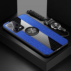 Silikon Hülle Handyhülle Ultra Dünn Schutzhülle Tasche Flexible mit Magnetisch Fingerring Ständer X03L für Xiaomi Redmi Note 12 5G Blau