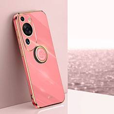 Silikon Hülle Handyhülle Ultra Dünn Schutzhülle Tasche Flexible mit Magnetisch Fingerring Ständer XL1 für Huawei P60 Art Pink