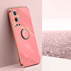 Silikon Hülle Handyhülle Ultra Dünn Schutzhülle Tasche Flexible mit Magnetisch Fingerring Ständer XL1 für OnePlus 9 Pro 5G Pink