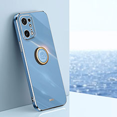 Silikon Hülle Handyhülle Ultra Dünn Schutzhülle Tasche Flexible mit Magnetisch Fingerring Ständer XL1 für Oppo Find X5 Pro 5G Blau