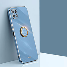 Silikon Hülle Handyhülle Ultra Dünn Schutzhülle Tasche Flexible mit Magnetisch Fingerring Ständer XL1 für Samsung Galaxy A22s 5G Blau