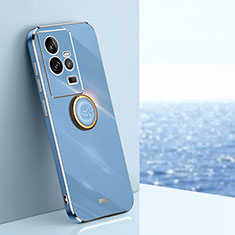 Silikon Hülle Handyhülle Ultra Dünn Schutzhülle Tasche Flexible mit Magnetisch Fingerring Ständer XL1 für Vivo iQOO 11 5G Blau