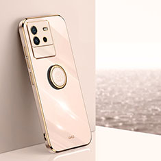 Silikon Hülle Handyhülle Ultra Dünn Schutzhülle Tasche Flexible mit Magnetisch Fingerring Ständer XL1 für Vivo iQOO Neo6 SE 5G Gold