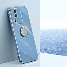 Silikon Hülle Handyhülle Ultra Dünn Schutzhülle Tasche Flexible mit Magnetisch Fingerring Ständer XL1 für Vivo iQOO Neo7 5G Blau