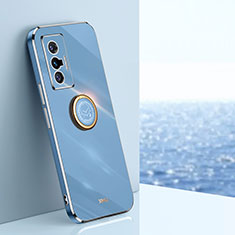 Silikon Hülle Handyhülle Ultra Dünn Schutzhülle Tasche Flexible mit Magnetisch Fingerring Ständer XL1 für Vivo X70 5G Blau