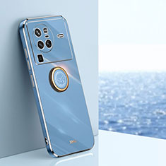 Silikon Hülle Handyhülle Ultra Dünn Schutzhülle Tasche Flexible mit Magnetisch Fingerring Ständer XL1 für Vivo X80 Pro 5G Blau
