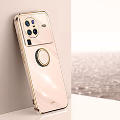 Silikon Hülle Handyhülle Ultra Dünn Schutzhülle Tasche Flexible mit Magnetisch Fingerring Ständer XL1 für Vivo X80 Pro 5G Gold