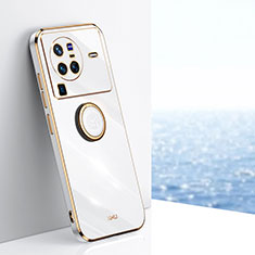 Silikon Hülle Handyhülle Ultra Dünn Schutzhülle Tasche Flexible mit Magnetisch Fingerring Ständer XL1 für Vivo X80 Pro 5G Weiß