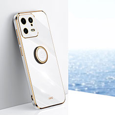 Silikon Hülle Handyhülle Ultra Dünn Schutzhülle Tasche Flexible mit Magnetisch Fingerring Ständer XL1 für Xiaomi Mi 13 5G Weiß