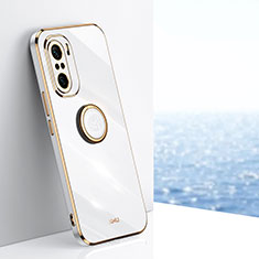 Silikon Hülle Handyhülle Ultra Dünn Schutzhülle Tasche Flexible mit Magnetisch Fingerring Ständer XL1 für Xiaomi Poco F3 5G Weiß