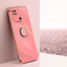 Silikon Hülle Handyhülle Ultra Dünn Schutzhülle Tasche Flexible mit Magnetisch Fingerring Ständer XL1 für Xiaomi Redmi 10 India Pink