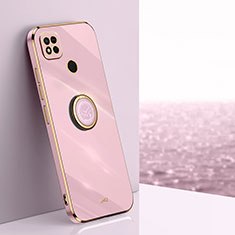 Silikon Hülle Handyhülle Ultra Dünn Schutzhülle Tasche Flexible mit Magnetisch Fingerring Ständer XL1 für Xiaomi Redmi 9 India Rosa