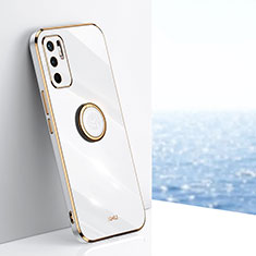 Silikon Hülle Handyhülle Ultra Dünn Schutzhülle Tasche Flexible mit Magnetisch Fingerring Ständer XL1 für Xiaomi Redmi Note 10 5G Weiß