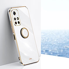 Silikon Hülle Handyhülle Ultra Dünn Schutzhülle Tasche Flexible mit Magnetisch Fingerring Ständer XL1 für Xiaomi Redmi Note 11 5G Weiß