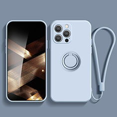 Silikon Hülle Handyhülle Ultra Dünn Schutzhülle Tasche Flexible mit Magnetisch Fingerring Ständer YK1 für Apple iPhone 13 Pro Max Hellblau
